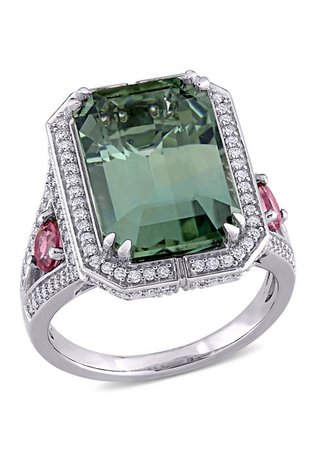 Belk & Co. 9.85 ct. t.w. Pink and Green Tourmaline and 3/4 ct. t.w. Diamond Halo Cocktail Ring in 14K White Gold