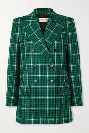 Green Double-breasted checked wool blazer | SAINT LAURENT | NET-A-PORTER