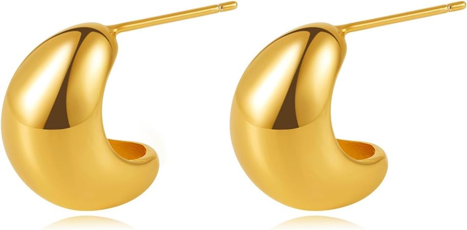 Amazon.com: Gold Hoop Earrings for Women Chunky Thick Hoops Earrings Small 18K Gold Earrings for Women: Clothing, Shoes & Jewelry