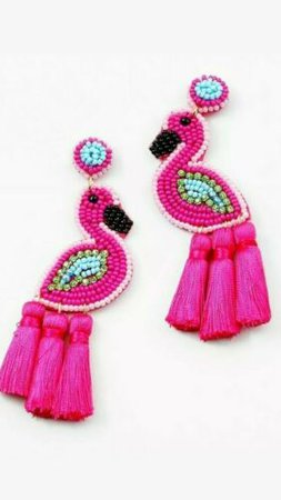 Statement Beaded Seed Oversize Flamingo Feather Earrings Pierce Crystal Tassel | eBay