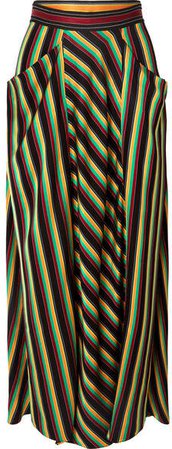 Striped Satin Maxi Skirt - Black