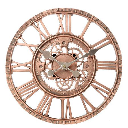 Lily's Home Hanging Wall Clock, Steampunk Gear and Cog Design with a Bronze Finish, Ideal for Indoor or Outdoor Use, Poly-Resin (12 Inches Diameter) : Garden & Outdoor