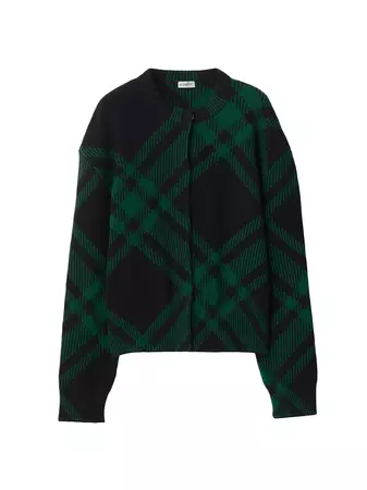 Shop Burberry Check Rib-Knit Wool-Blend Cardigan | Saks Fifth Avenue