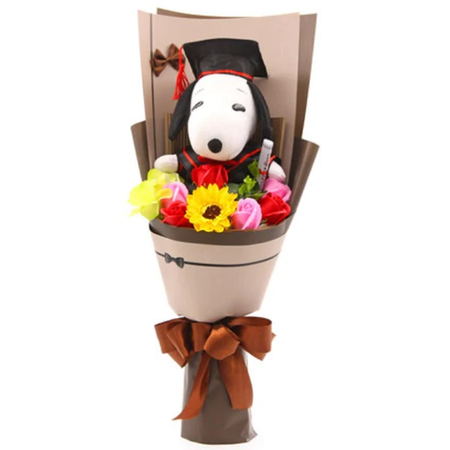 GRADUATION FLOWER BOUQUET WITH SNOOPY PLUSH TOY