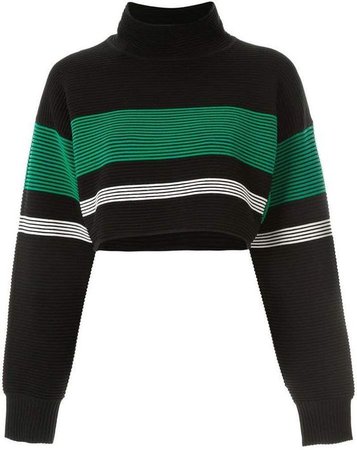 *clipped by @luci-her* Black Knit Crop Sweater Green Stripe