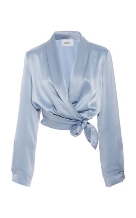 pastel blue silk top