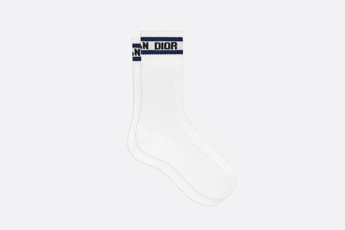 Dior Sporty Socks White and Navy Blue Cotton | DIOR