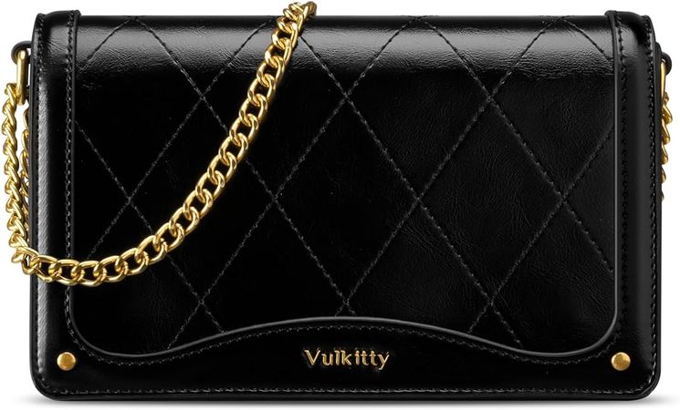 Vulkitty Crossbody Purse for Women Black Quilted Patent Leather Trendy Clutch Bag with Gold Chain: Handbags: Amazon.com