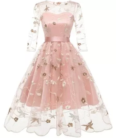 flowery sleeve pink dress