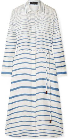 Striped Silk-satin Twill Midi Dress - Blue