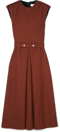 Pleated Wool Midi Dress - Brown
