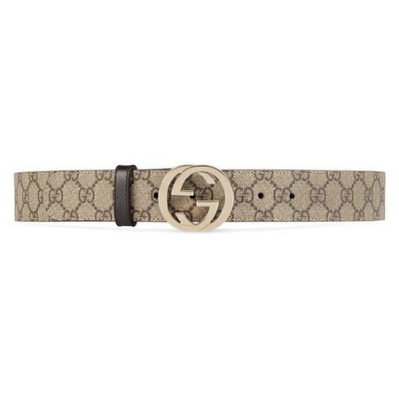 GG Supreme belt with G buckle in Beige/ebony GG Supreme canvas, a material with low environmental impact, with dark brown leather detail | Gucci Women's Belts