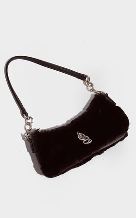 Black Faux Fur Silver Chain Shoulder Bag | PrettyLittleThing USA