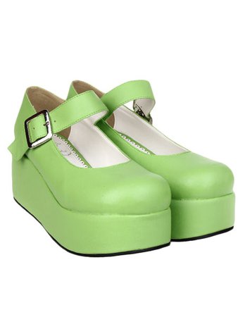 Lolitashow Sweet Glossy Lolita High Platform Shoes Ankle Strap Buckle Round Toe - Lolitashow.com
