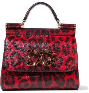 Sicily Embellished Leopard-print Textured-leather Shoulder Bag