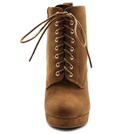 Amazon.com | Ollio Women's Shoe Faux Suede Lace-up Platfrom Ankle Chunky Heel Booties | Ankle & Bootie