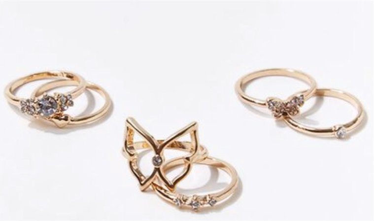 Gold rhinestone butterfly ring set