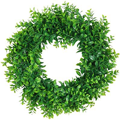 Amazon.com: Aonewoe 17" Artificial Wreath Green Eucalyptus Leaves Round Fake Wreath for Front Door Wall Window Party Decoration(17"): Home & Kitchen