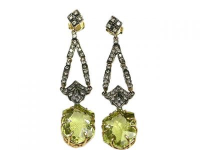 Vintage Style Green Beryl and Diamond Earrings