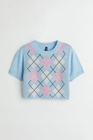 Knit Crop Top - Light blue/argyle - Ladies | H&M US