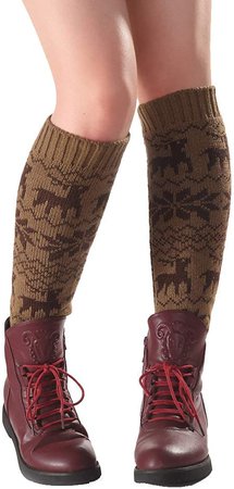 VIGVOG Women Boho Knitted Boot Gaiters Long Leg Warmer (Print 3) at Amazon Women’s Clothing store