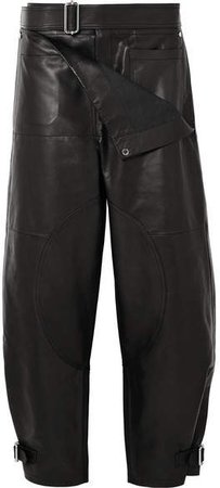 Leather Wide-leg Pants - Black