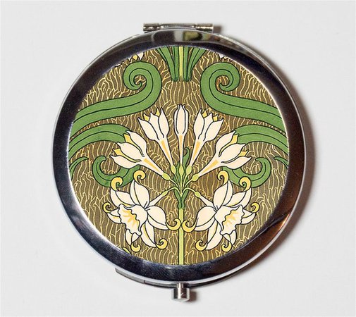 Art Nouveau Floral miroir Compact motif fleur Edwardian | Etsy