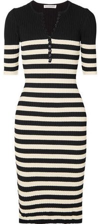 Sunday Striped Ribbed Stretch-knit Midi Dress - Black