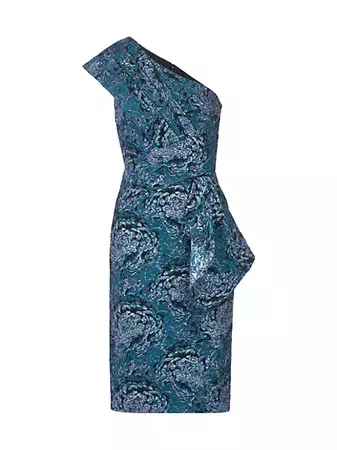 Theia Violetta Asymmetric Floral Jacquard Cocktail Dress | Saks Fifth Avenue