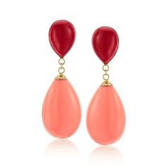 Red Coral and Light Coral Teardrop Earrings