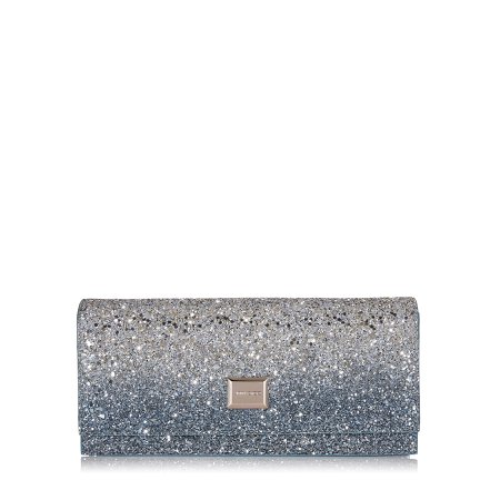 Silver and Dusk Blue Fireball Glitter Fabric Mini Bag | LILIA | Cruise 19 | JIMMY CHOO
