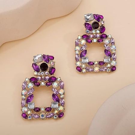 Amazon.com: Denifery Crystal Square Dangle Statement Earrings Geometric Shaped with Colorful Rhinstone Drop Earrings for Women Bling Stud Earrings for Prom Wedding (Purple) : Clothing, Shoes & Jewelry