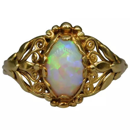 Antique 16k Yellow Gold Opal Art Nouveau Secessionist Jugendstil Ring : A Romantic Time | Ruby Lane
