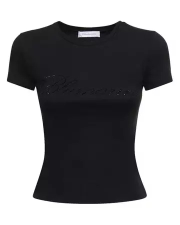 Blumarine Crystal Logo Cotton Jersey T-shirt in Black | Lyst