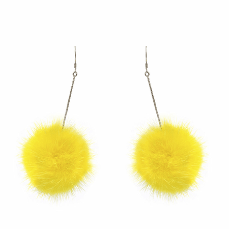 yellow fuzzy Pom Pom earrings