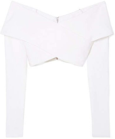 Off-the-shoulder Cropped Stretch-crepe Top - White