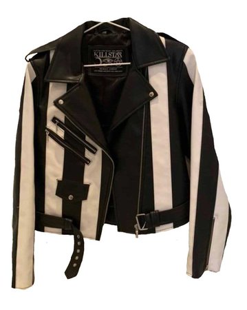 striped vegan leather jacket