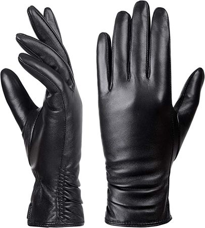 Womens Winter Leather Touchscreen Texting Warm Driving Lambskin Pure Genuine leather Gloves at Amazon Women’s Clothing store