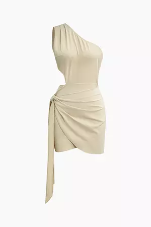 Asymmetrical Cut Out Ruched Tie Mini Dress – Micas