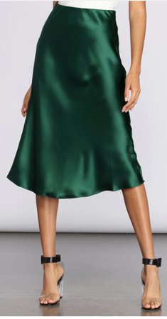Satin silk Emerald Green Midi Skirt