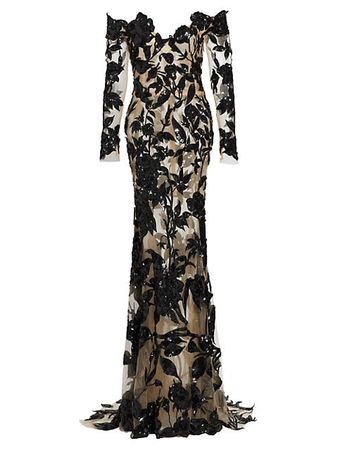 Shop Oscar de la Renta Sequin-Embroidered Off-The-Shoulder Gown | Saks Fifth Avenue