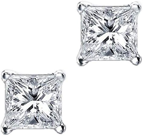 Amazon.com: Princess Cut Square CZ Basket Set Sterling Silver Stud Earrings 5mm: Male Earings: Jewelry