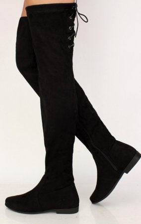 flat black suede thigh high boots