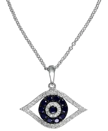 EFFY Collection EFFY® Sapphire (1/4 ct. t.w.) and Black and White Diamond (1/8 ct. t.w.) Evil Eye Pendant in 14k Gold & Reviews - Necklaces - Jewelry & Watches - Macy's