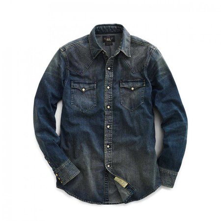 Button-Down Shirts Wash - Ralph Lauren Slim Dark Denim Western Shirt Mens Dark Wash – Hera Parquet