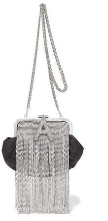 Crystal-embellished Satin Shoulder Bag - Black