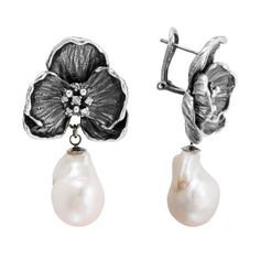 Michael Aram Black Orchid Earrings with Diamonds & Pearls