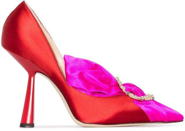 red and pink Lyz embellished satin pumps