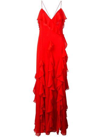 Red Alice+Olivia Claudine Ruffled Gown | Farfetch.com