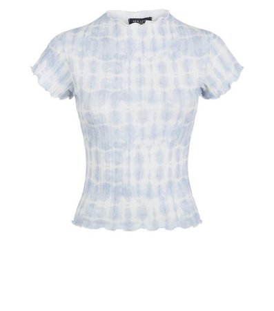 Petite Pale Blue Tie Dye Ribbed T-Shirt | New Look